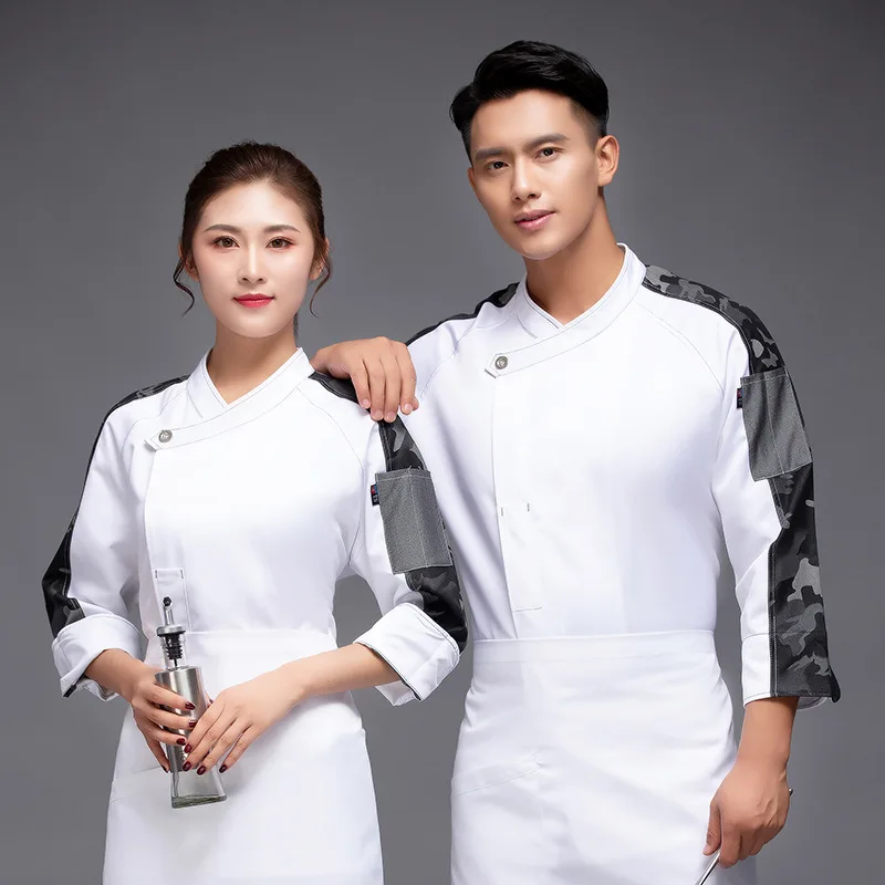 

Chef Overalls Long Sleeve Autumn and Winter Clothes Restaurant Hotel Kitchen Cake Baking Chef Uniform White for Men