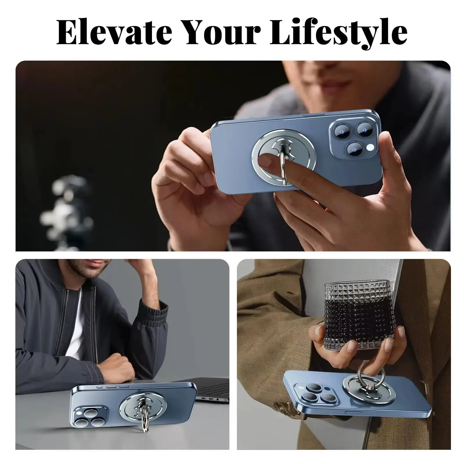 Eary Magsafe Phone Ring Holder Strong Magnetic Phone Grip Portable Lazy Bracket With 360 Rotating Metal Stand For iPhone Samsung