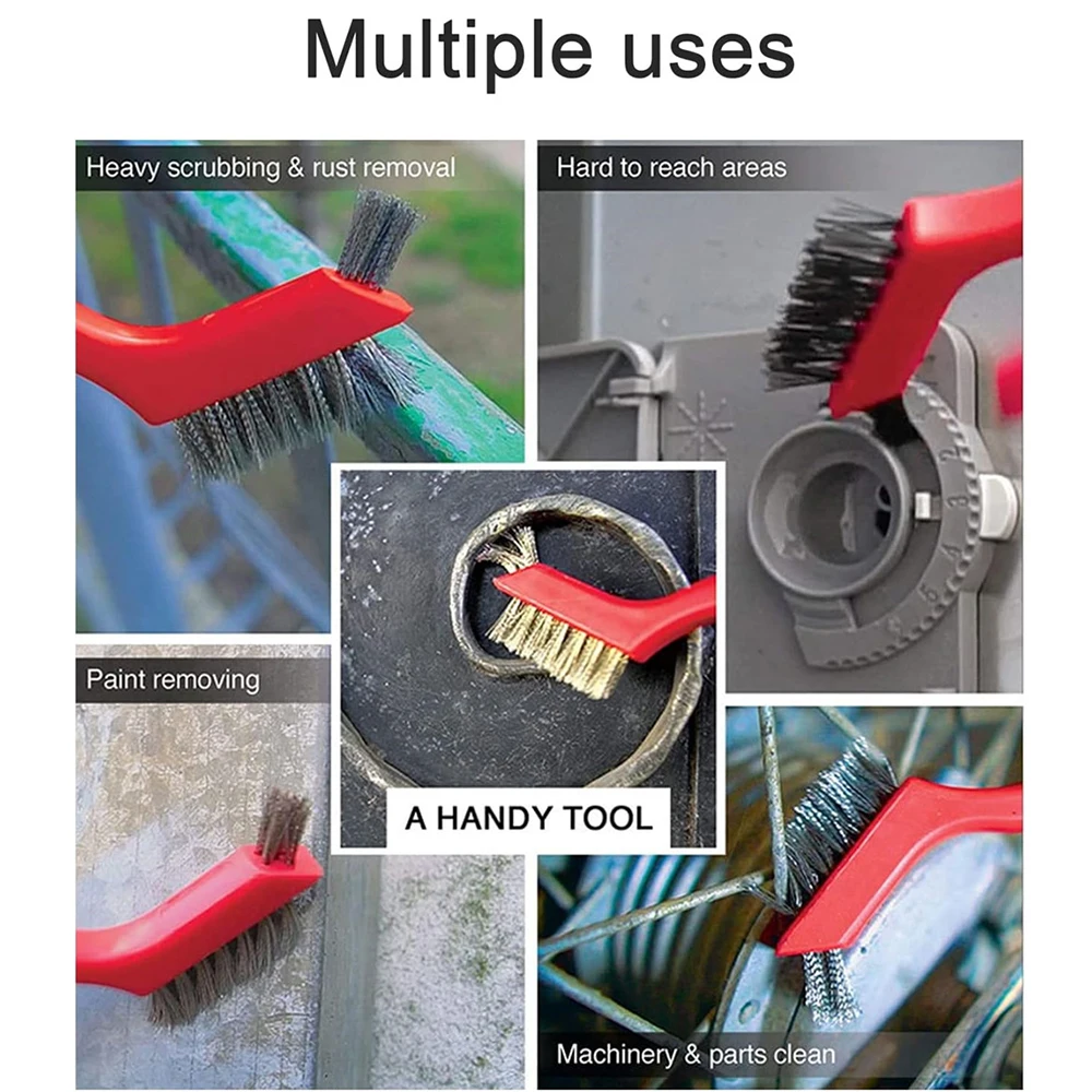 Mini Brush Set Of Three Kitchen Brushes For Cleaning Rust Removal, Paint Scrubbing Wire Brush Set Double-Ended Cleaning Pick
