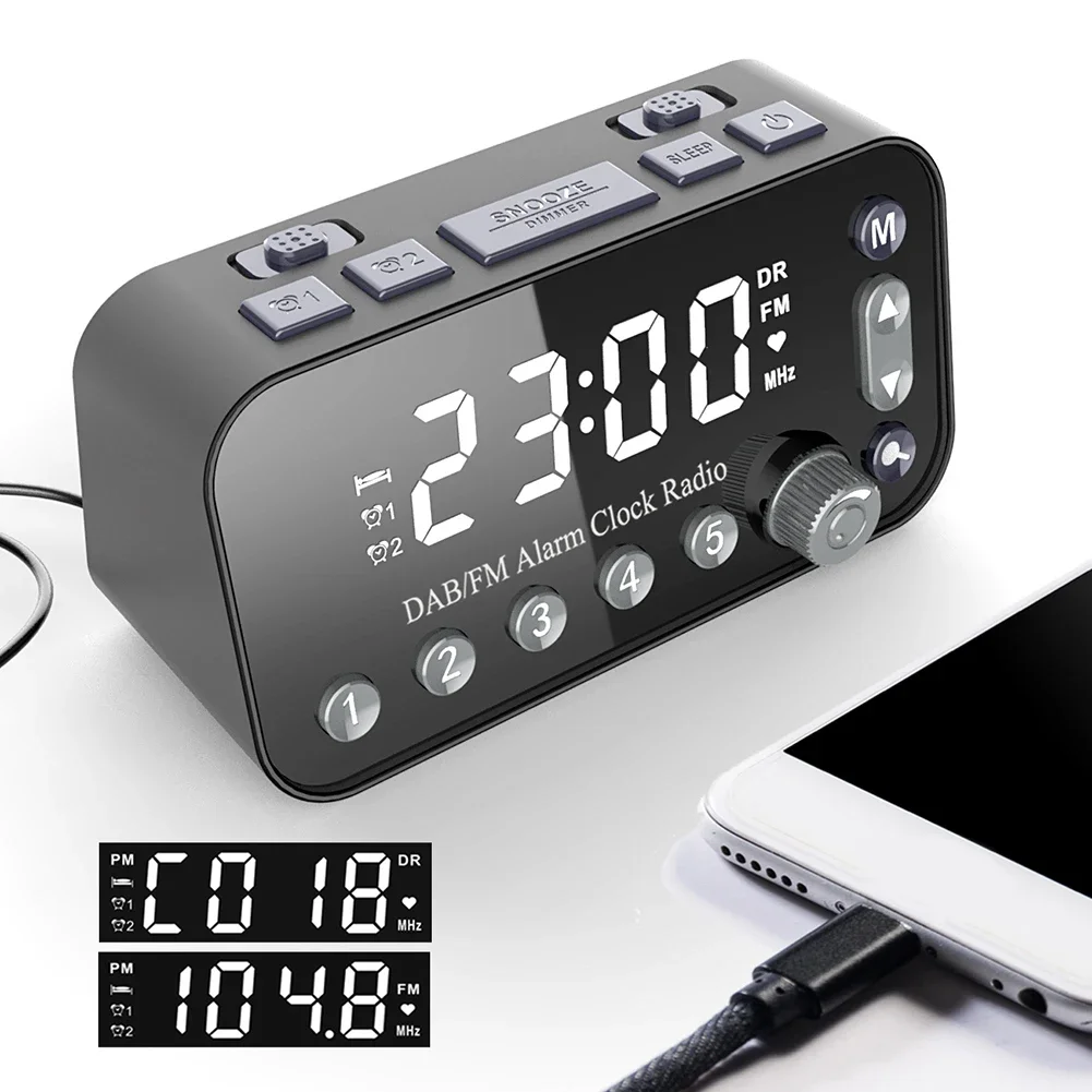 A1 Digital Desktop Alarm Clock Dual USB Charging Port LED Display DAB FM Radio 2