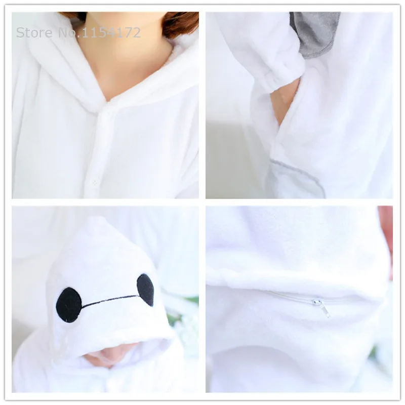 Big Hero Baymax Cosplay Halloween Party Costumes Animal Pijama Flannel Sleepwear Adult Onesies Baymax Pajamas Kigurumi