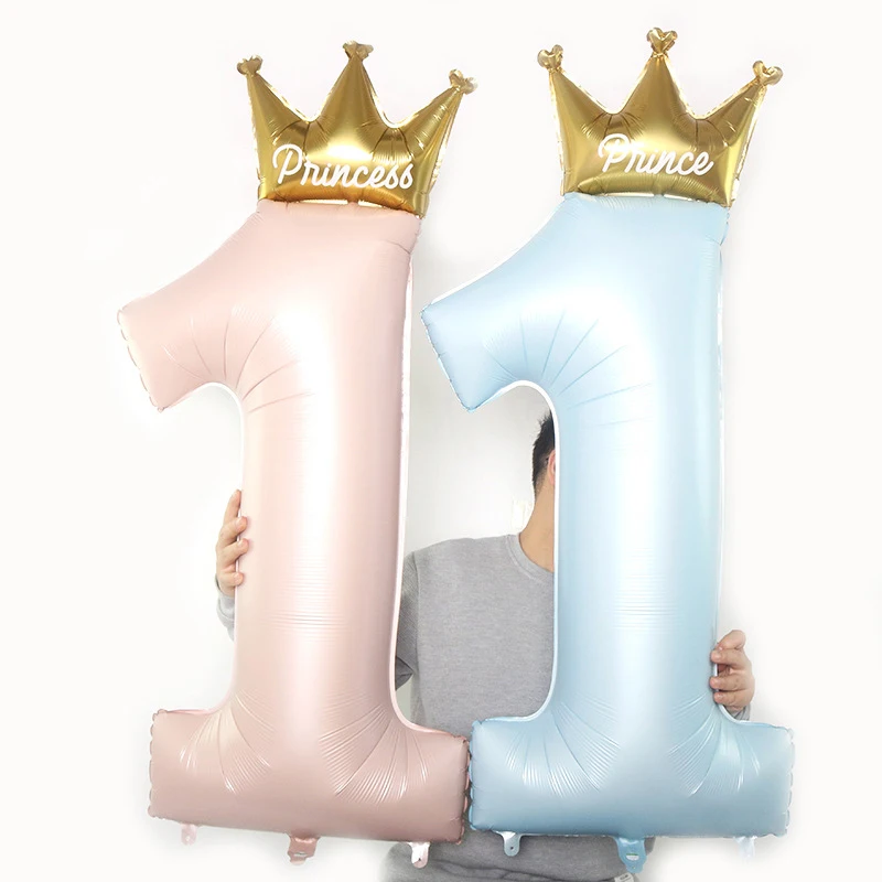 40 인치 프린스 크라운 번호 호일 풍선 1 생일 파티 장식 어린이 소년 소녀 첫 1 년 기념일 글로브 용품