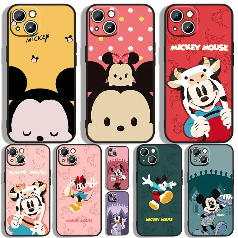 Coppia Disney Mickey Cute Phone Case Per Apple Iphone 11 12 13 14 Max Mini 5 6 7 8 S Se X Xr Xs Pro Plus Black Funda Cover Soft