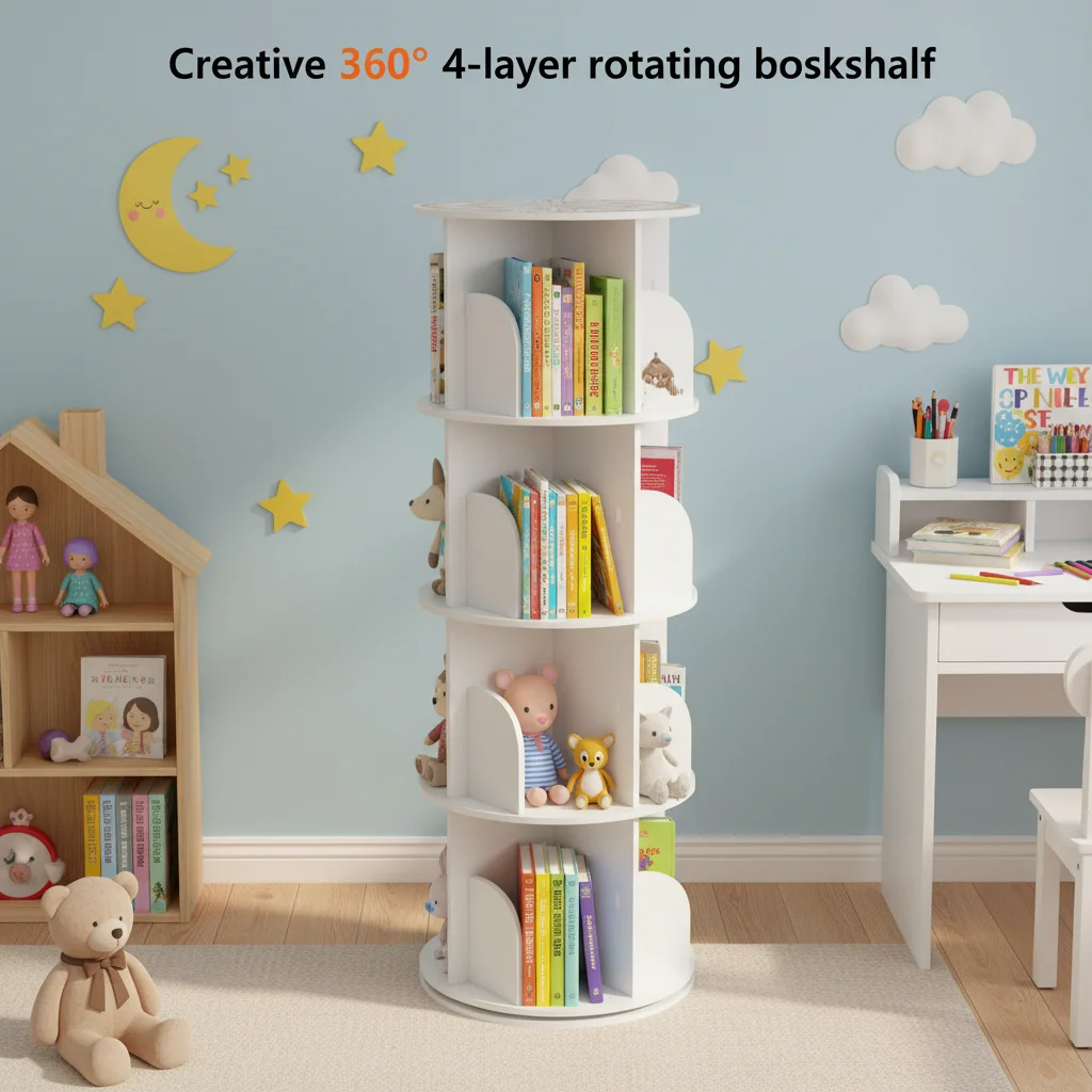 YIYIBYUS Rotating Bookshelf Tower, 360 Display 4-Tier Floor Standing Bookcase Storage Rack For - View #4