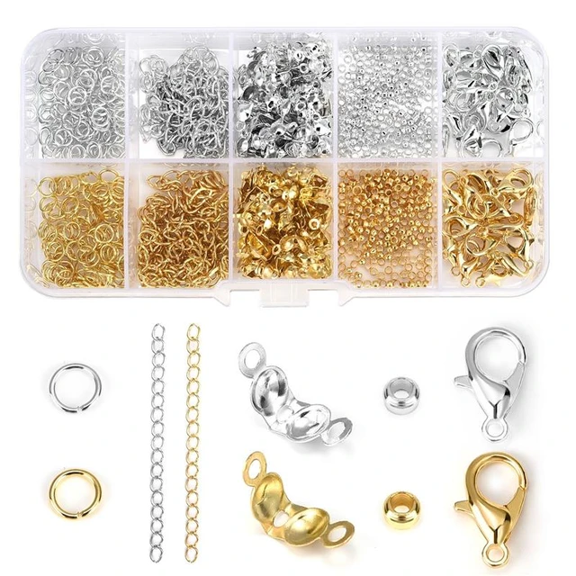 Metal Earring Making Supplies Set DIY Jewelry Crafting Open Jump Rings  Earring Hooks Parts Clasps for Necklace Supplies Material Repairing Gray
