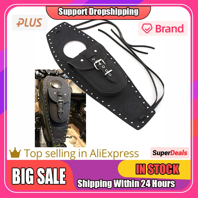 Black Leather Motorcycle Fuel Tank Bag Gas Tank Pad Cover Fits For Harley Davidson Sportster 883