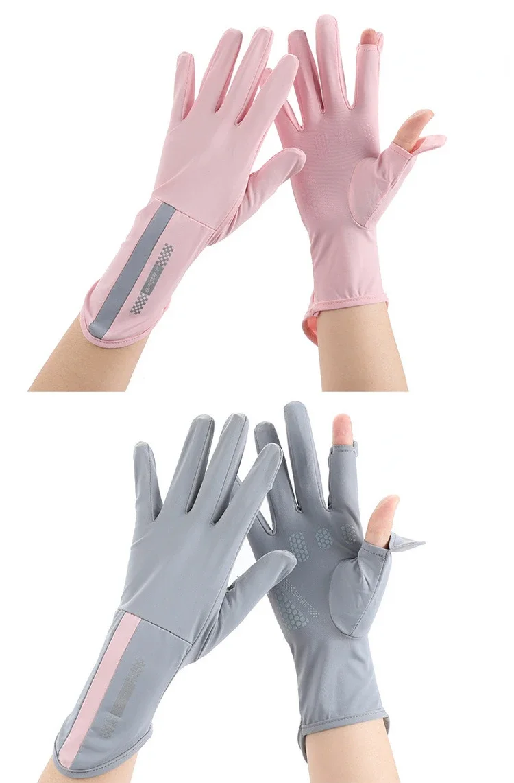 Sunscreen Gloves Women Summer Sunscreen Gloves Thin Ice Silk Anti-ultraviolet Dew Finger Touch Screen Driving Riding Non-slip Breathable UPF 50