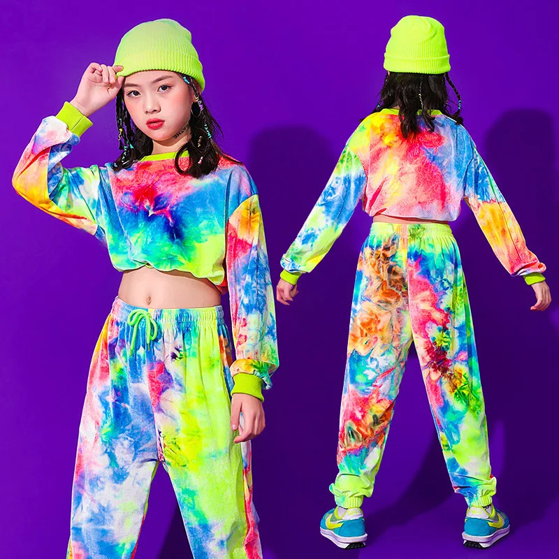 Costumes Ballroom Dancing Clothes Stage Outfits Kids Hip Hop Clothing Multicolor Sweatshirt Causal Pants For Girls Kids Jazz