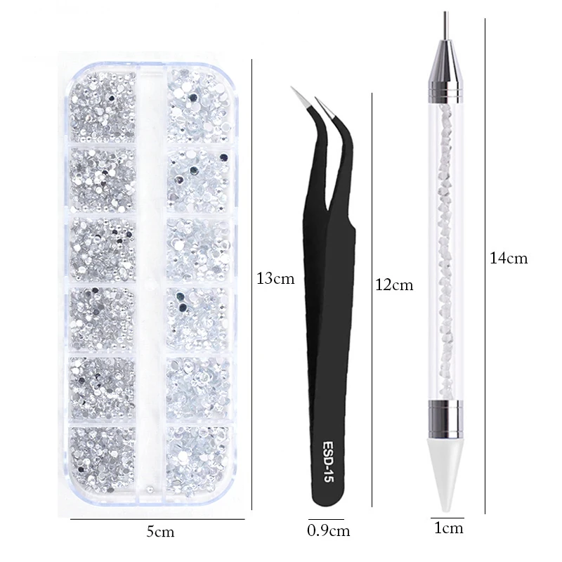 3Pcs/Set Nails Art Accesorios Multi-Size Rhinestones 3D Crystal DIY Decorations Glitter Crystal Rivet Gem 3D Nail Supplies 2