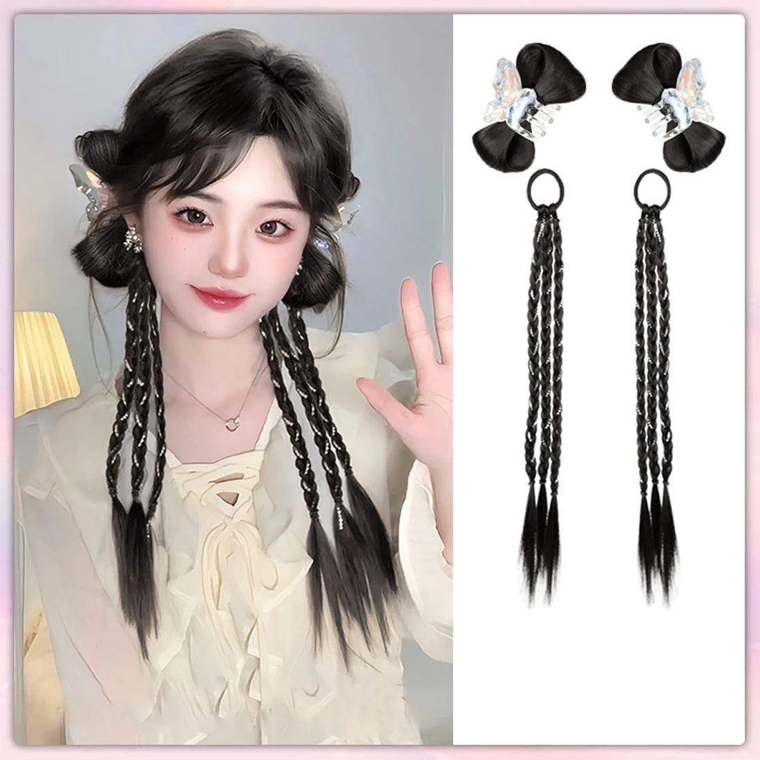 

1 Set Personality Trendy Wig Twist Hair Clip Braiding Boxing Braids Synthetic Hair Pieces Fake Ponytail Ponytail For Women Girls