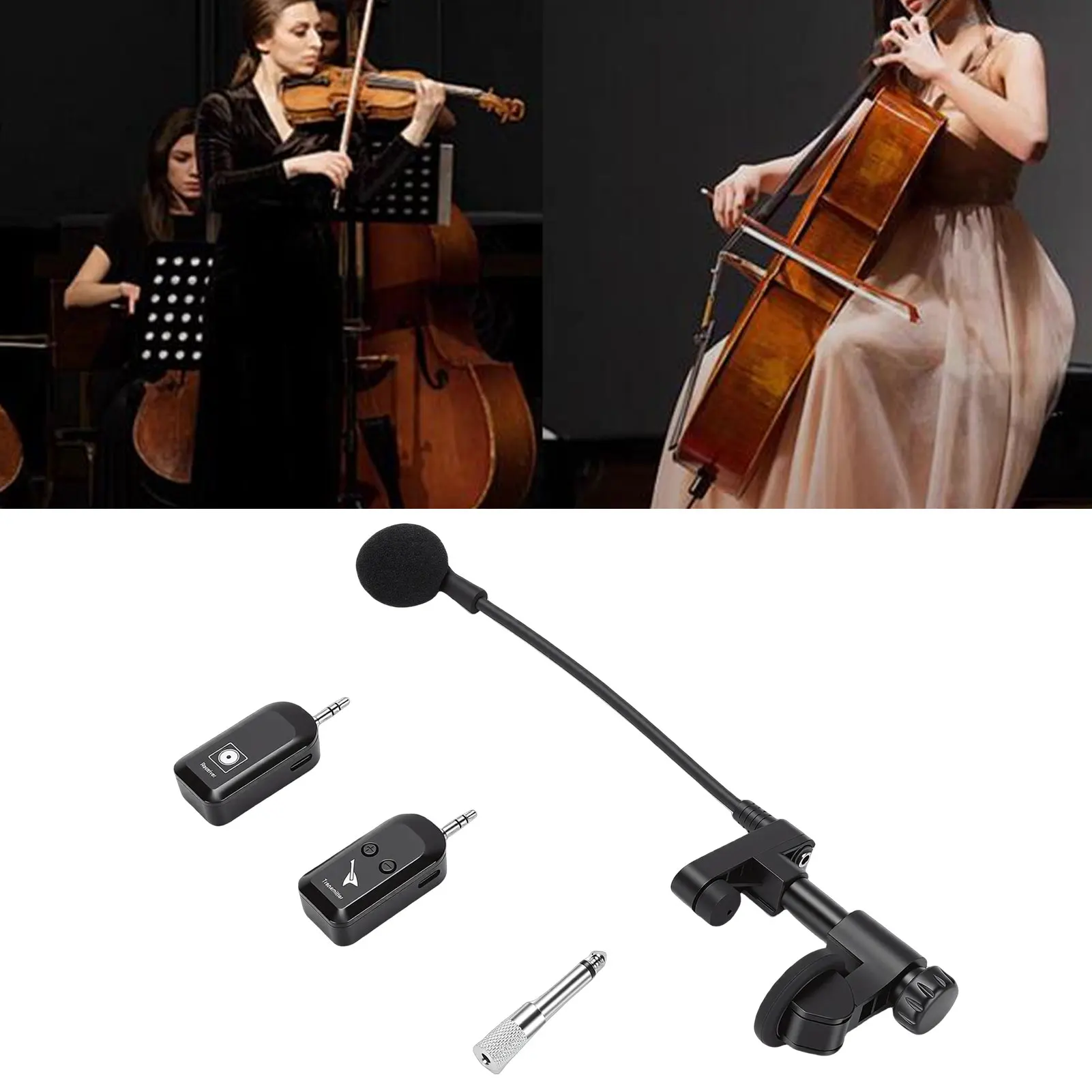 Wireless Instrument Mic Wireless Instrument Microphone 2.4G Violin Cello Guitar Clip On Condenser Mic for Stage Performance Band
