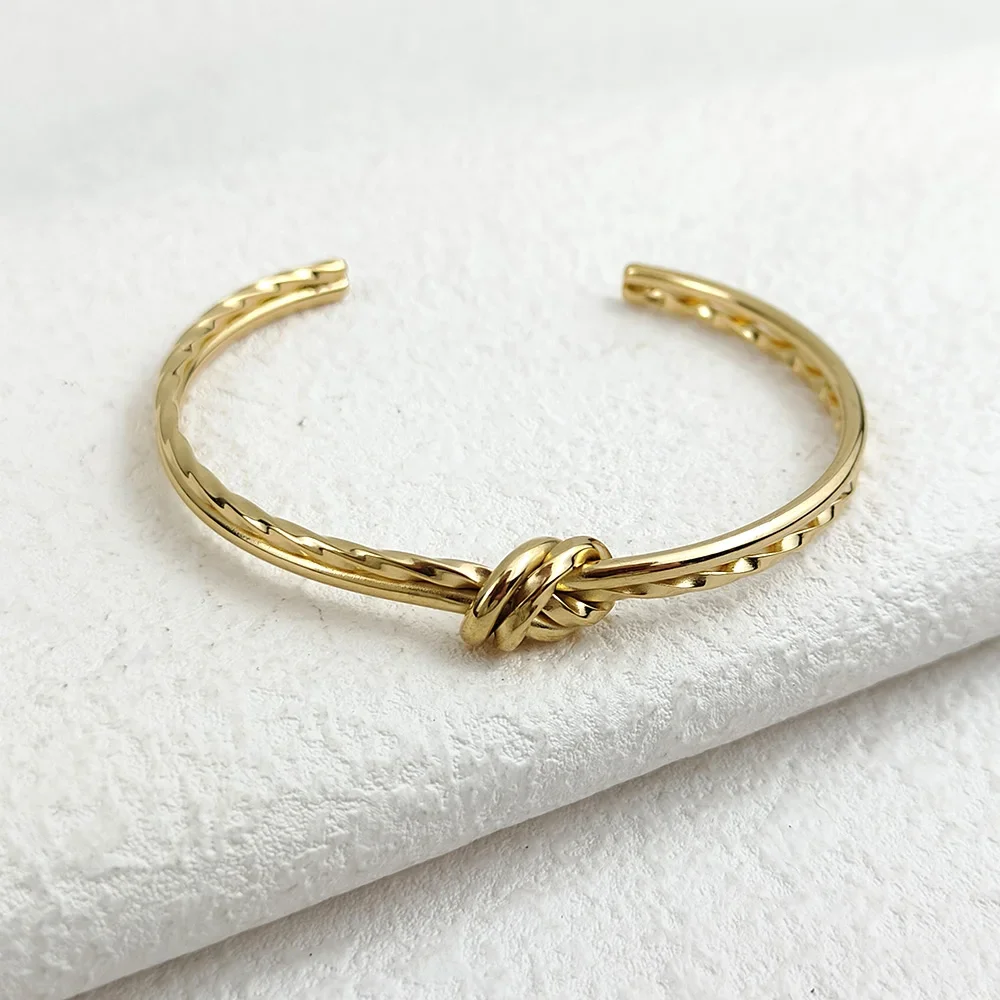 New C-shaped Knot Double Color Braided Wrap Bangles for Women Stainless Steel Jewelry Gold Silver Bracelets Valentine's Day Gift 3