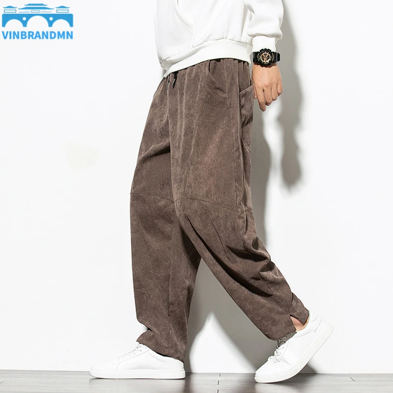 

Men Chinese Style Corduroy Harem Wide Leg Pants Harajuku Japanese Fashion Streetwear Women Winter Loose Joggers Casual Trousers