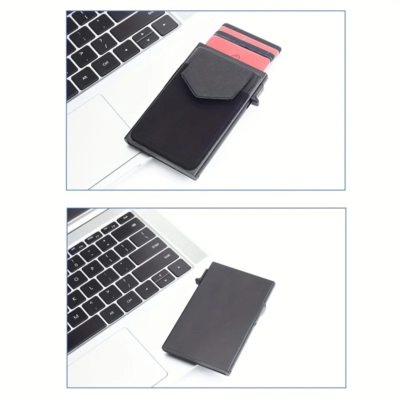 Anti-theft RFID Blocking Side Push Pop-Up ID Credit Card Holder Business Wallet For Men Minimalist Design Card Box