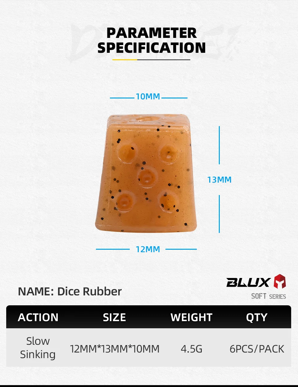 BLUX Würfel Gummi 6 teile/los Weichen Köder 12mm 1,8g Handgemachte Power BFS Angeln Locken Silikon Wurm Süßwasser bass Künstliche Tackle – Detail 2