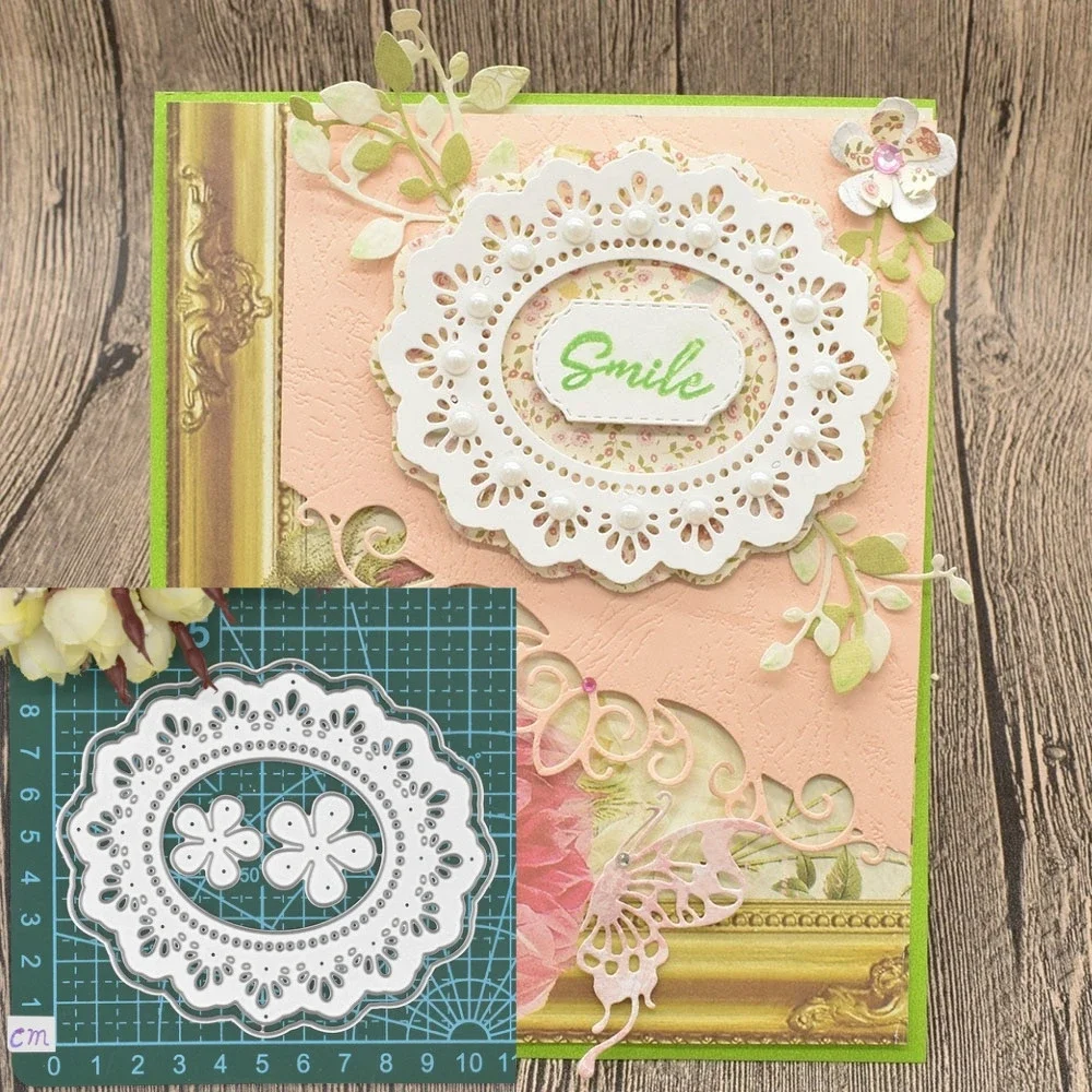 Metal cutting dies Flower Lace Oval Frame Dies Metal Cutting Dies Scrapbooking Paper Gift Card Making