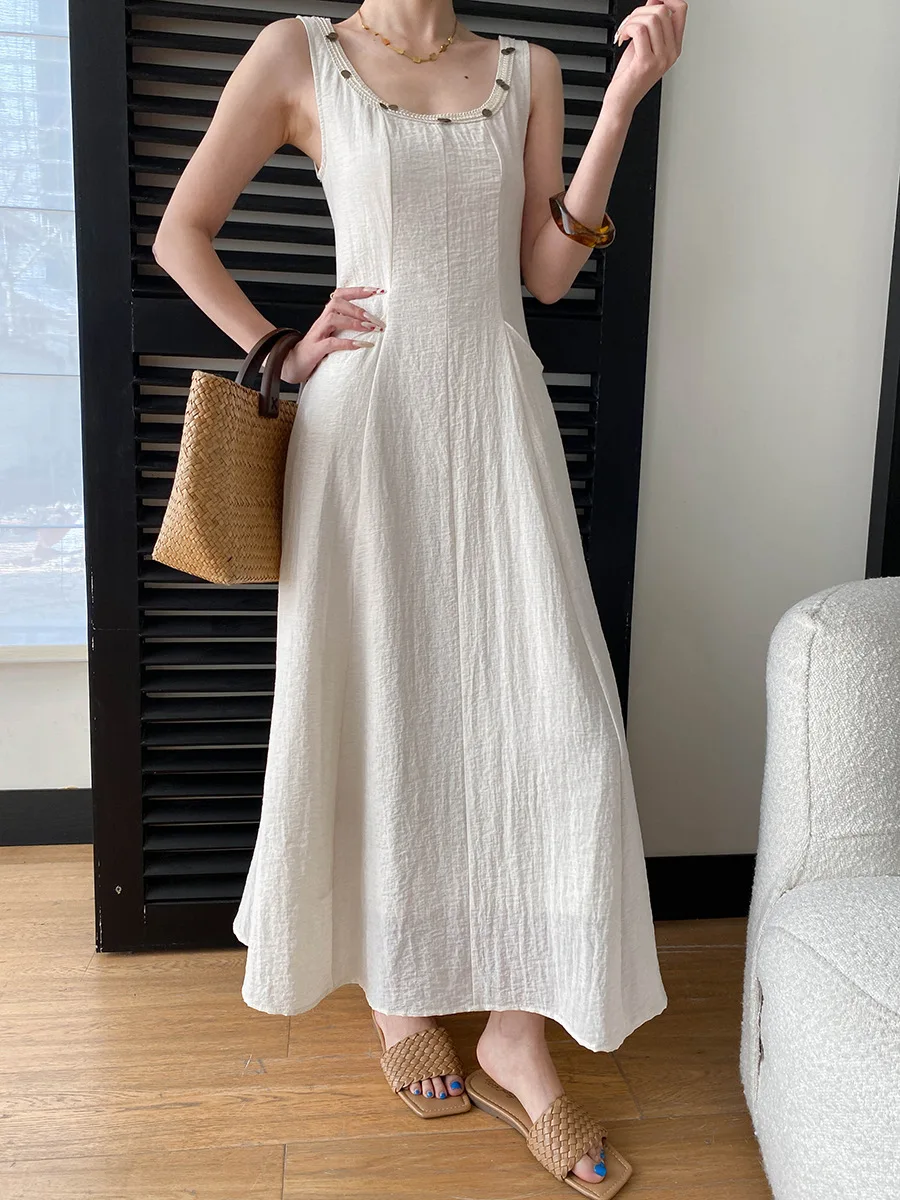 Frühlings- und Sommerkleid für Damen, einfarbig, figurbetont, schmal geschnitten, elegant, Camisole-Kleid – Detail 9