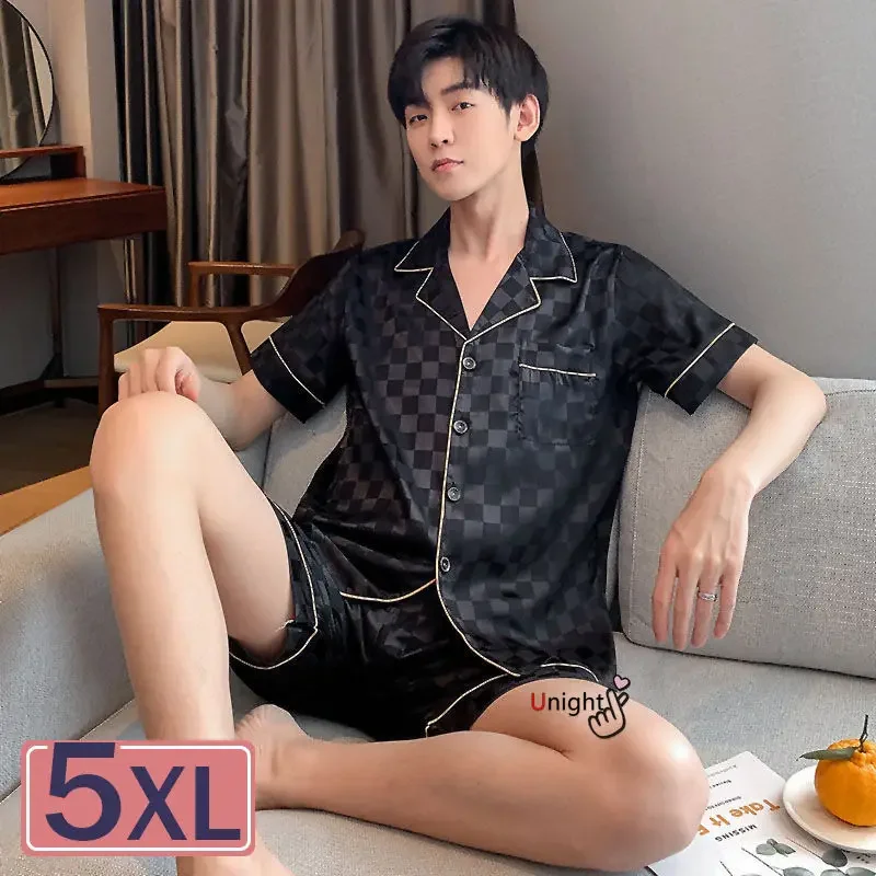 Summer Short Silk Pajama For Men 2pc Large 5XL Short Set 3xl Luxury Pijama Hombre Loungewear Homewear pajamas set silk pajamas man pajamas set