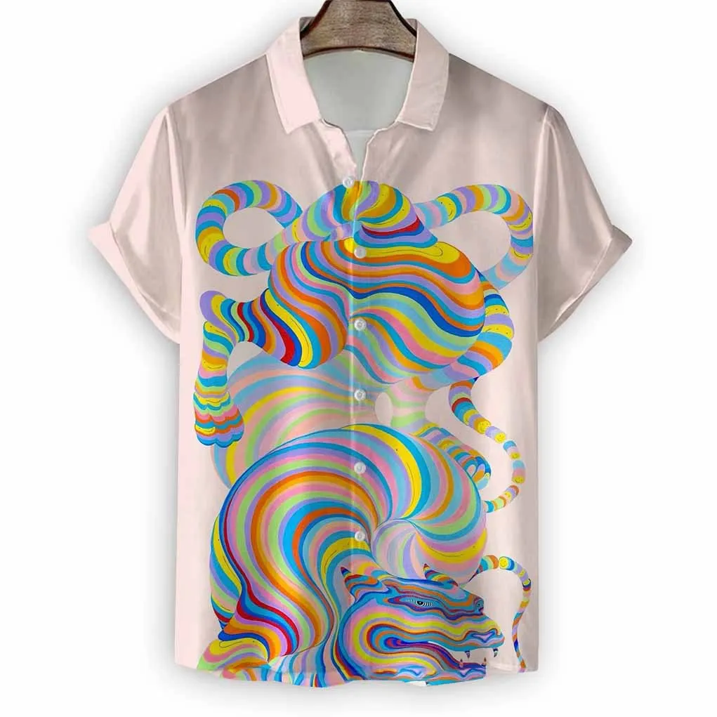Fashion Men's Shirt Abstract Art Pattern Shirts 3D Printed Short Sleeved Tshirt Casual Tees Tops Oversized Blouse Loose Clothing