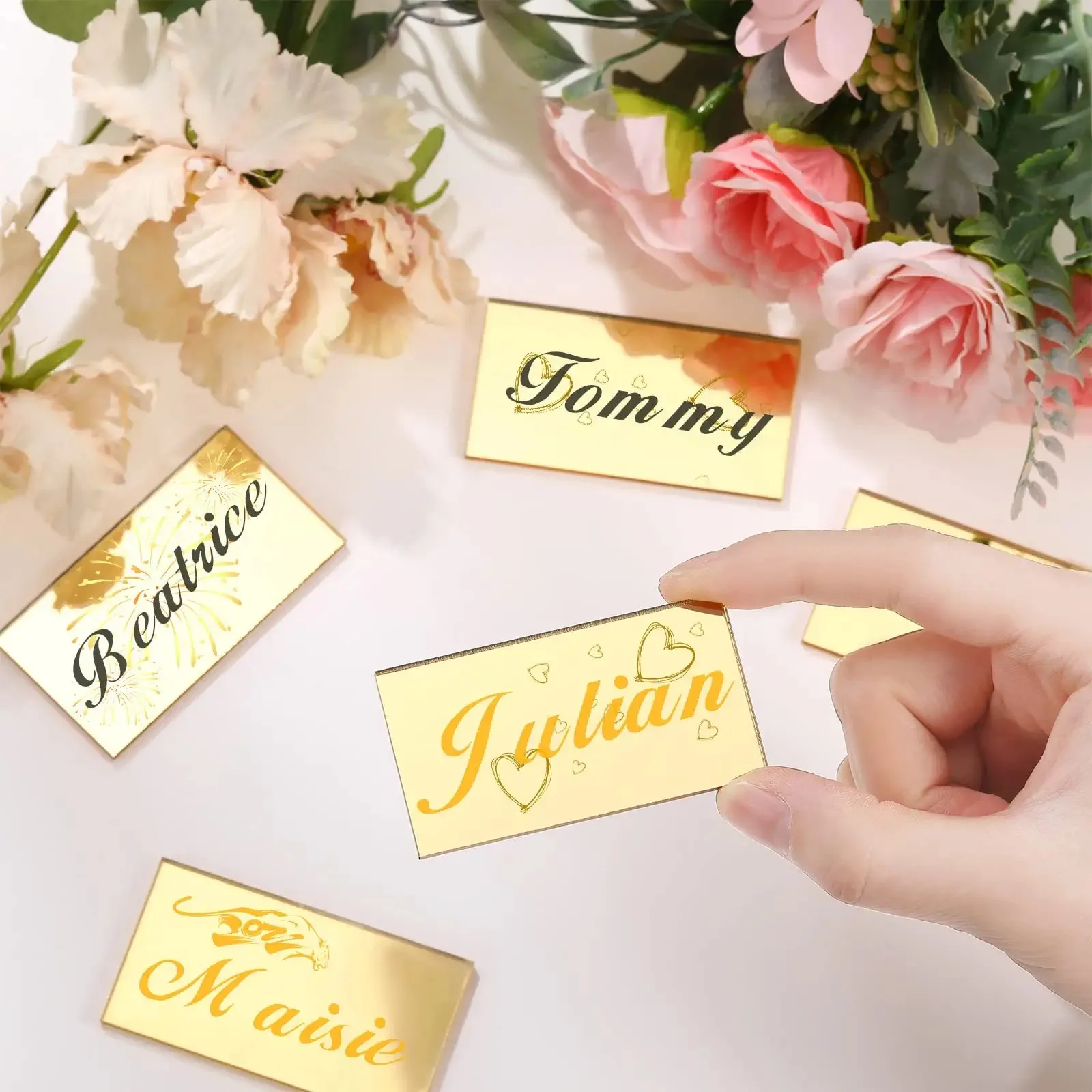 Gold Acrylic Place Cards Blank Mirror Plates Display Acrylic Rectangle Sign DIY Name Plate Table Seating Number Card