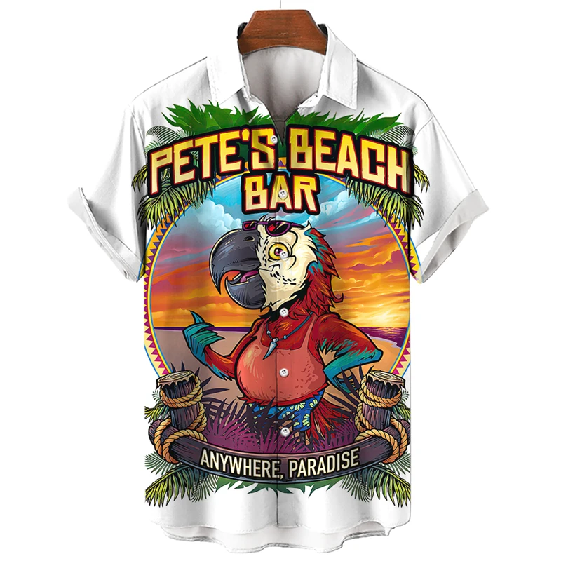 

Funny Parrot Shirt For Men Fashion Short Sleeve shirt Lapel Single-breasted Men's Shirt Streetwear Harajuku Male Clothing Tops