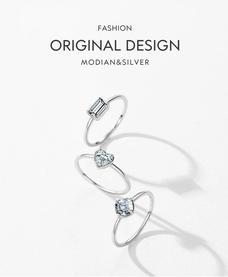 MODIAN Ring aus 925er-Sterlingsilber mit geometrischen Herzen und Zirkonia, luxuriös, hochwertig, Hochzeit, edler Schmuck für Frauen, Verlobungsgeschenke – Detail 1
