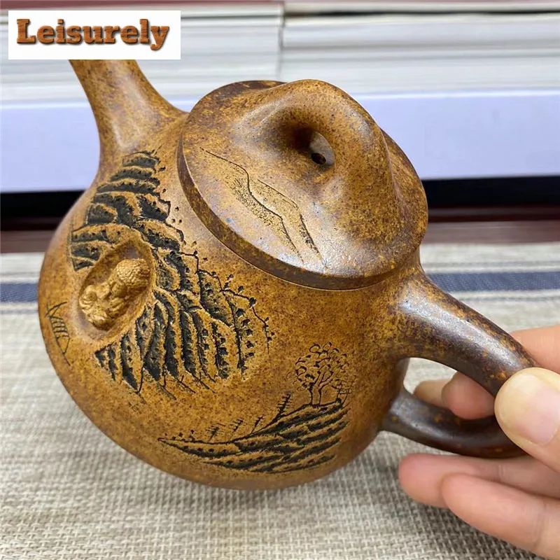 240ml Yixing Purple Clay Teapots Handmade Tyrant King Stone Scoop Pot Raw Ore Section Mud Wood Burning Kettle Zisha Tea Set Gift