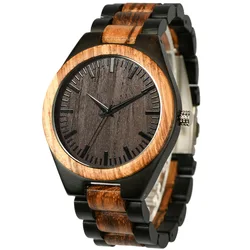 Customized Luxury Men's Chronograph Wood Quartz Wristwatch with Gift Box - Yes (Black)