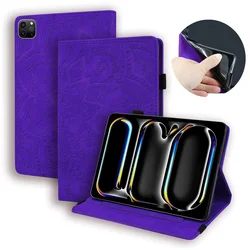 3D Flower Embossed PU Leather Tablet Book Cover for iPad Air 11 2024 (Purple)