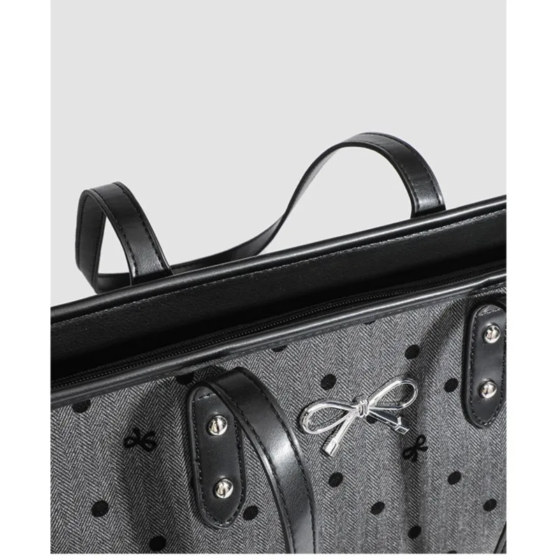 JIAERDI Sweet Cool Black Tote Bag Women College Style Trendy  Bow Print Large Capacity Handbag Ladies Vintage Shopping Bag Y2k