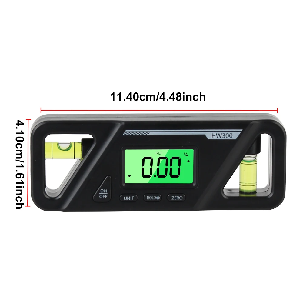 HW300 Magnetic Inclinometer Digital Backlight Protractor Horizontal Angle Measuring Instrument Level Box LCD Display