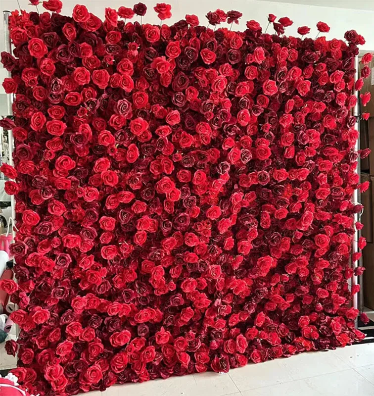 

Flower Wall Red Roses Fabric Rolling Up Curtain Floral Backdrop Party Proposal Wedding Decoration