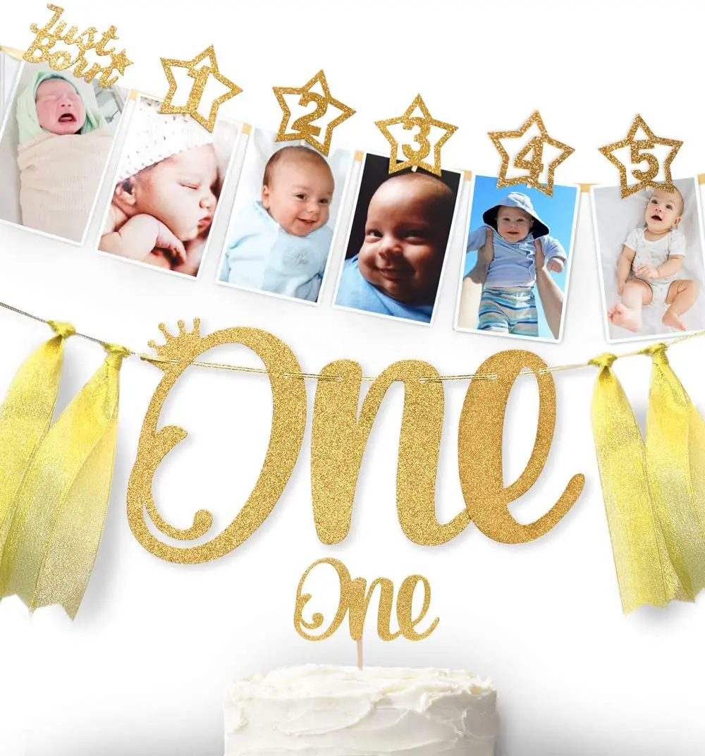 Big Foil Smile Cloud ONE Burlap HAPPY BIRTHDAY Banner 1st 2nd Flag Latex Balls High Chair Banner Baby Birthday Party Decor