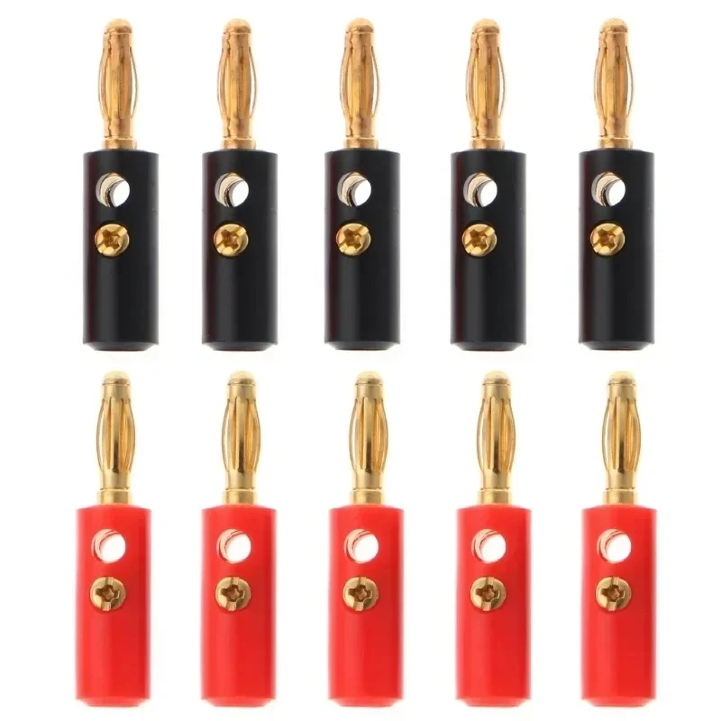 10-Pack Premium Silver Banana Speaker Plugs for Audio/Video Cable Connection