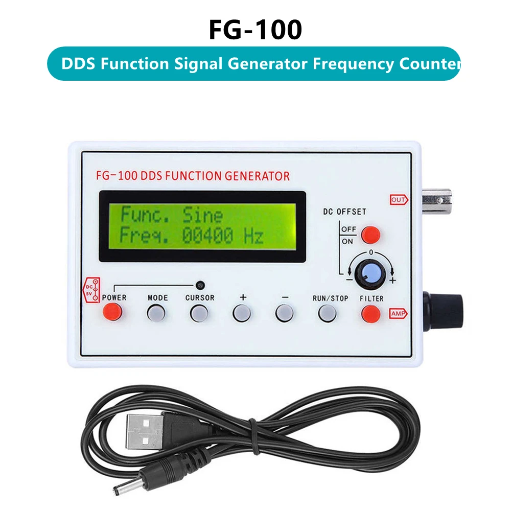 FG-100 DDS 기능 신호 발생기 주파수 카운터, 1Hz - 500KHz 신호 소스 모듈, 사인, 스퀘어, 트라이앵글, 톱니 파형 