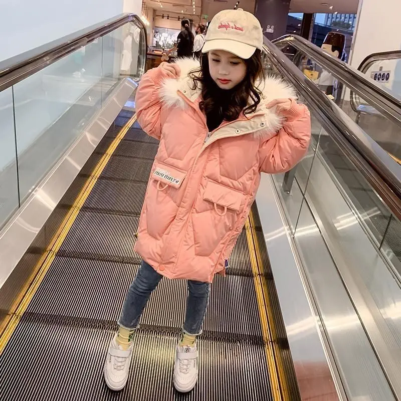 

Girls Kids Down Coat Jacket Overcoat Cotton 2022 Loose Warm Plus Thicken Winter Sports Teenager Children's Clothing