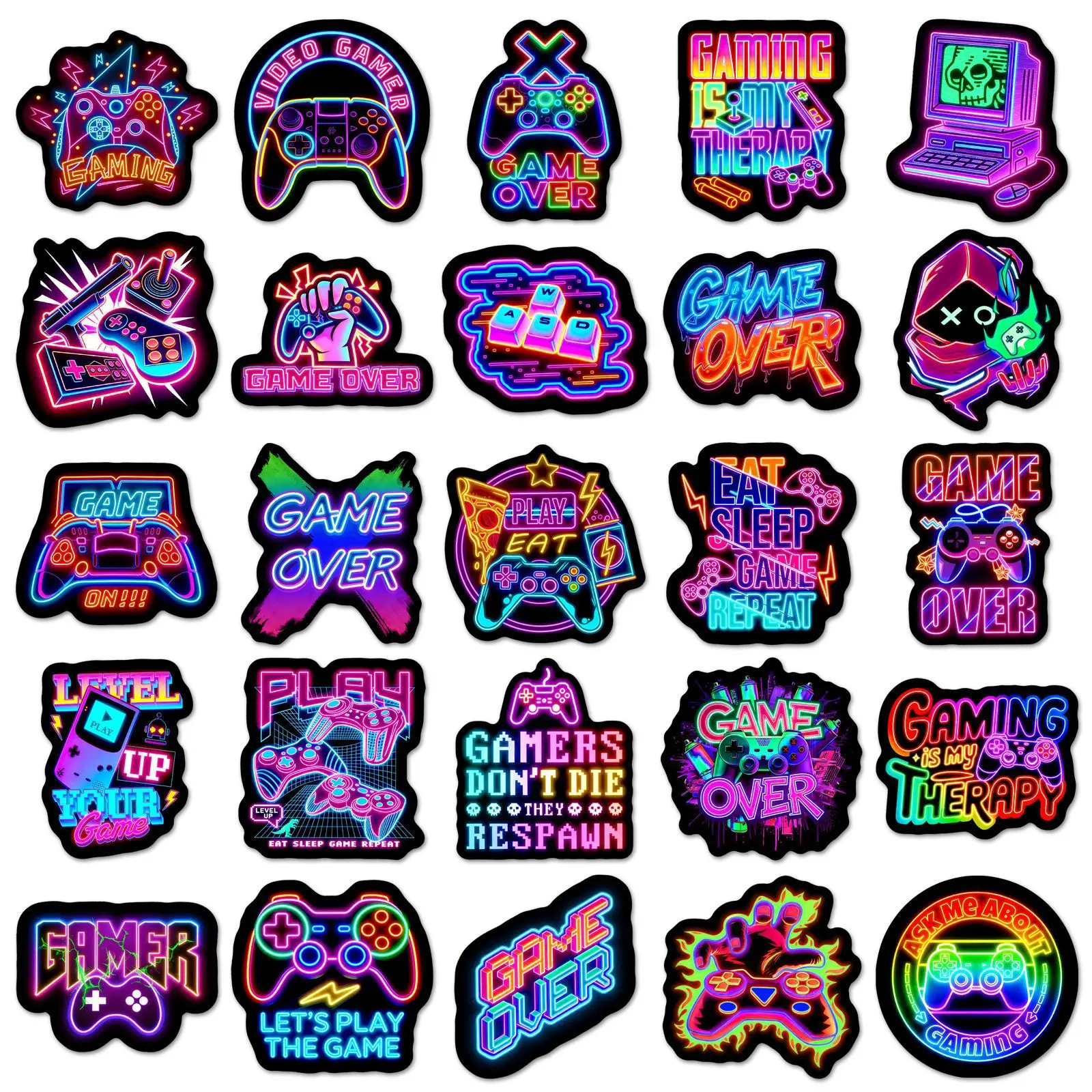 50pcs Creative Neon Video Game Cartoon Stickers Waterproof DIY Skateboard Phone Laptop Guitar Cool Graffiti Decals Packing - 4