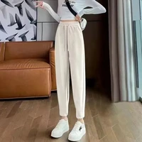 Fashion Trend Winter New Corduroy Pants Women Elastic High Waist Drawstring Casual Plus Velvet Loose Bound Feet Haren Trousers 1