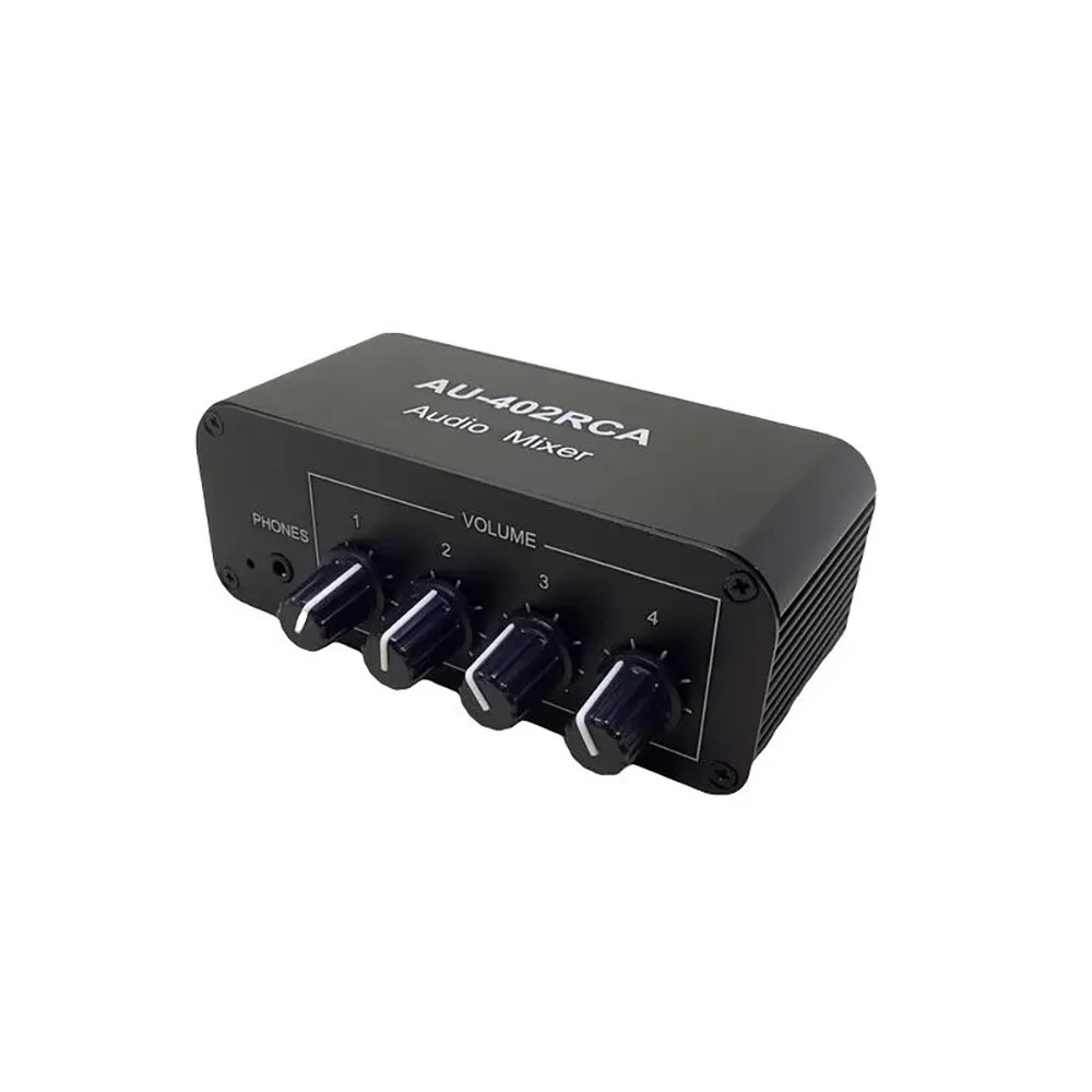 RCA Stereo Audio Mixer with Volume Control and Headphone Amplifier