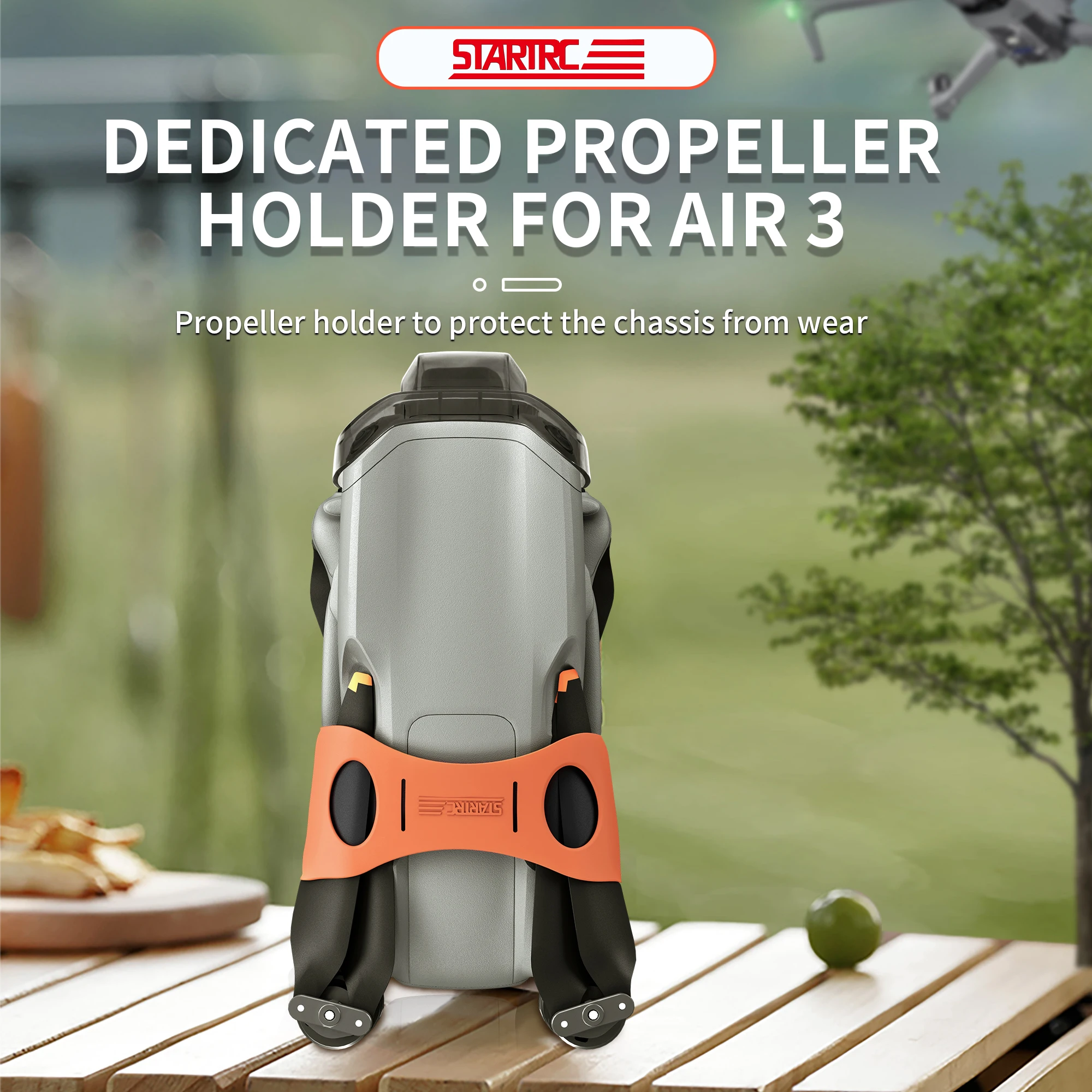 Lot de 4 hélices anti-danse pour DJI Air 3S disposées en éventail, avec emballage d'origine.