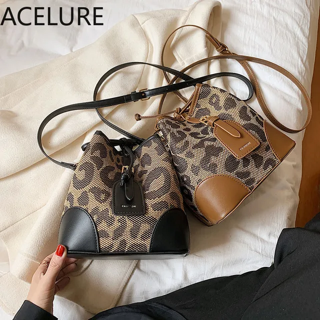 BS ACELURE High Quality Leopard Bucket Bags Ladies Autumn and Winter Small Bag New All-match Designer Crossbody Bag Women Bucket 2