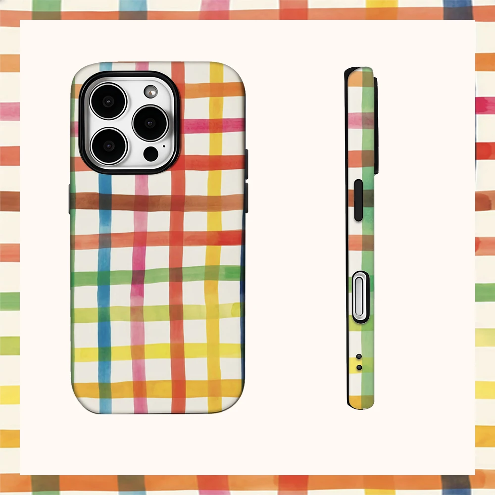 Luxury Double-Layer Rainbow Grid Painting Phone Case Back Cover