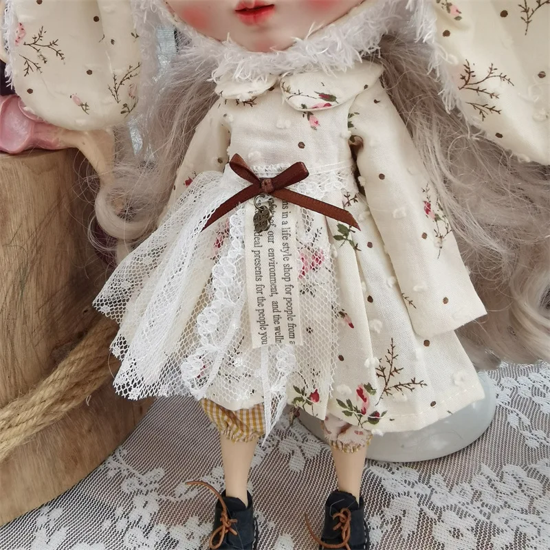 Handmade Doll Skirt Dress With Big Ear Rabbit Hat Doll Floral Patterned Dress For Blythes Ymy Licca Azones Ob24 Ob27 Fr Doll 3