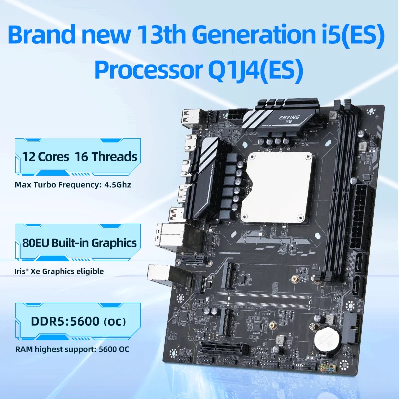 ATX DIY 데스크탑 마더보드, 온보드 13 번째 키트, 인터포저 코어 CPU Q1J4(i5 ES 0000)12C16T Iris Xe 그래픽 DDR5 RAM 