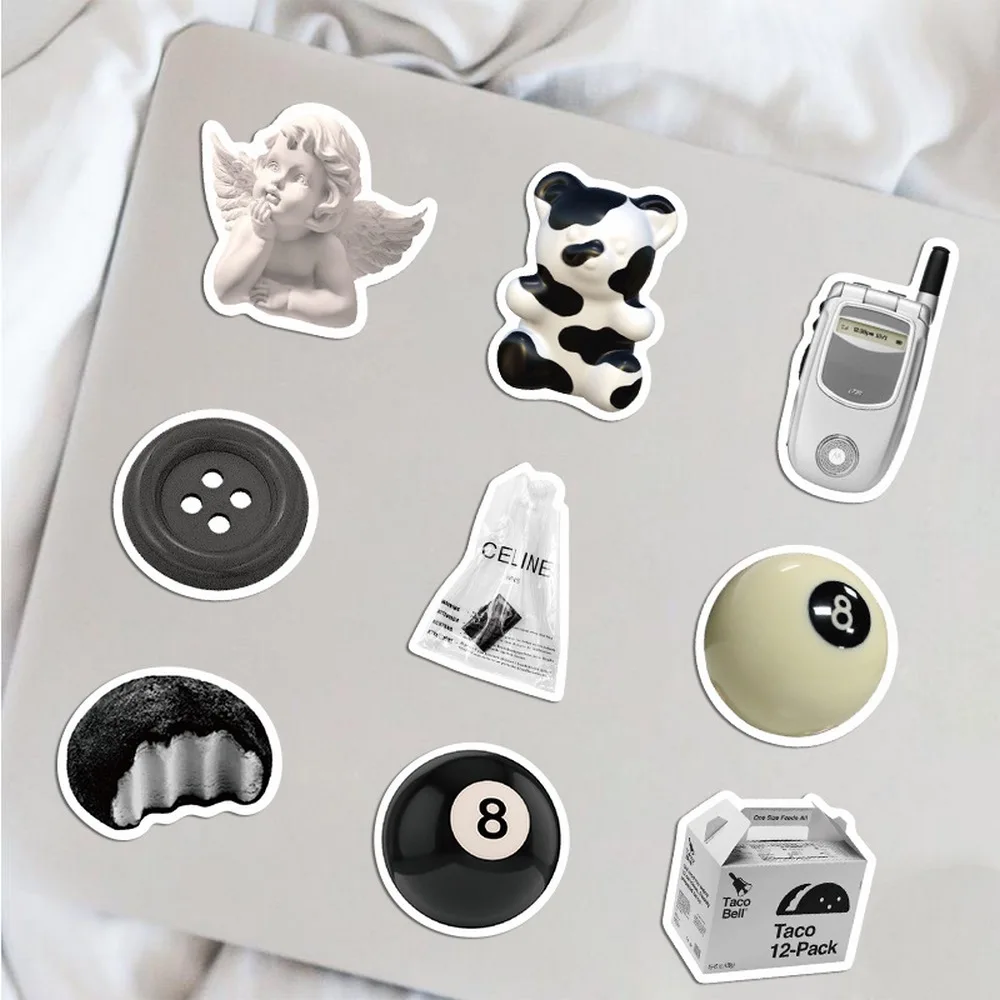 Cute Black White Ins Style Stickers Aesthetic Decoration Toy Laptop Phone Tablet Scrapbook Suitcase Fridge Sticker 10/20/60pcs cartoon stickers,fashion stickers,colorful stickers,kawaii stickers,decorative stickers,paper stickers
