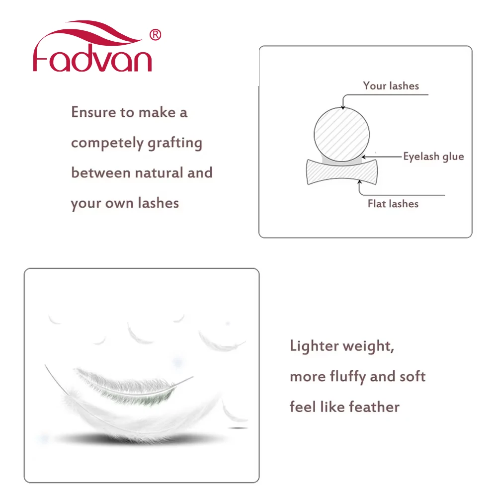 Fadvan Ellipse Flat Eyelash 0.15/0.20 Silk Classic Individual Lashes Extension Natural Faux Mink Eyelashes Wire Matte Black — view 6