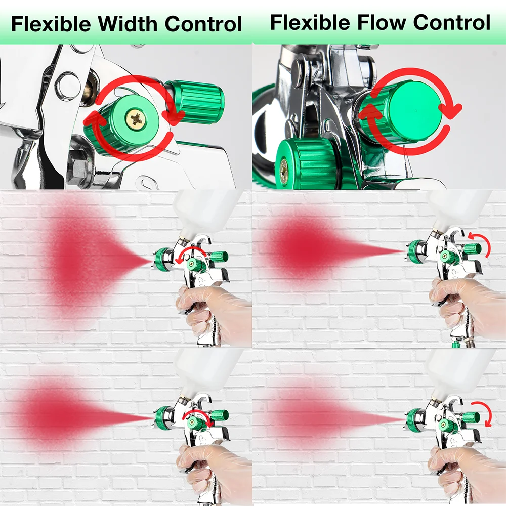 HVLP Professional Spray Gun 1.4mm 1.7mm 2.0mm Steel Nozzle Household Spray Gun Portable Car Paint Spray Gun Kit Pneumatic Tools 6