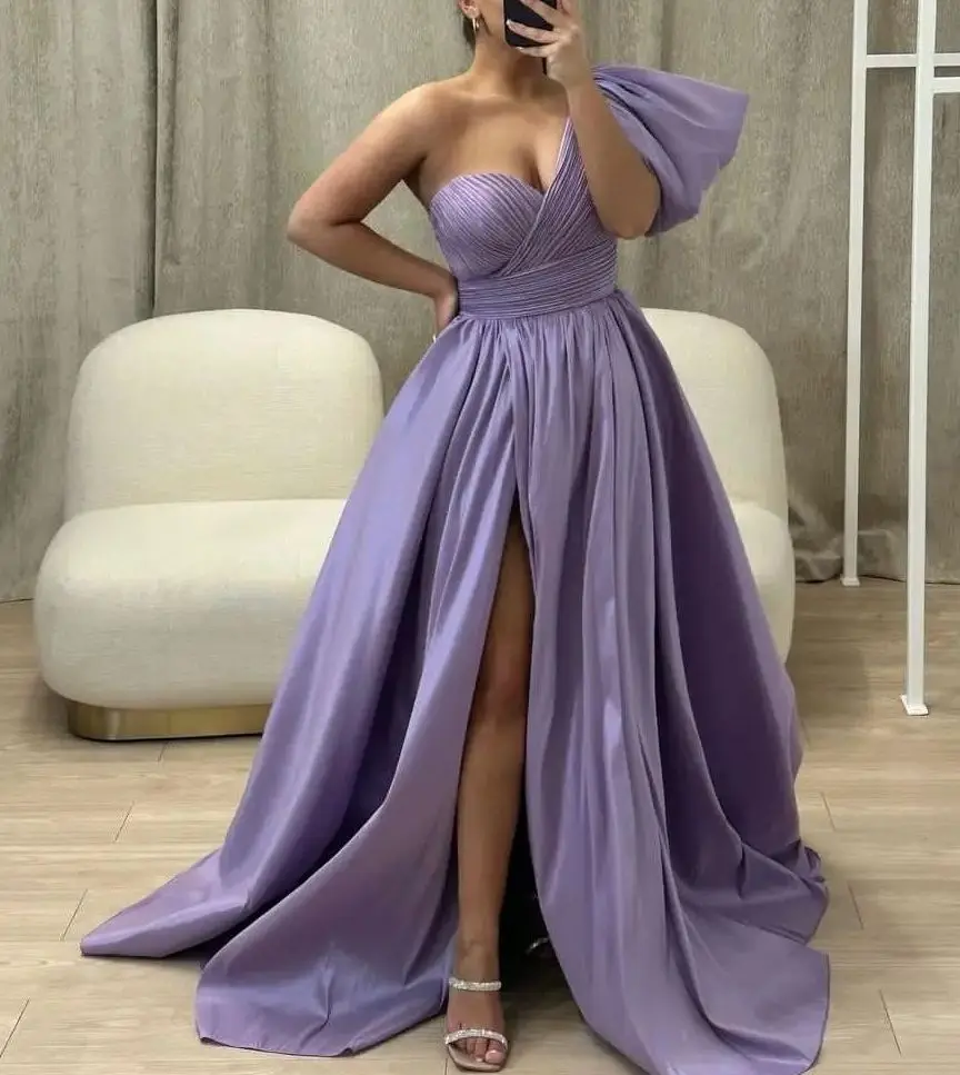 

Purple A-Line One Shoulder Evening Dress Floor Length Sweetheart Prom Dresses 2024 Saudi Arabia Women's Formal Request Party