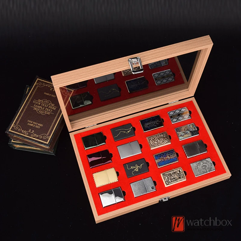Lighter Storage Box 16 Slots Wood Lighter Display Dustproof Case Fashion Gift Home Storage Box