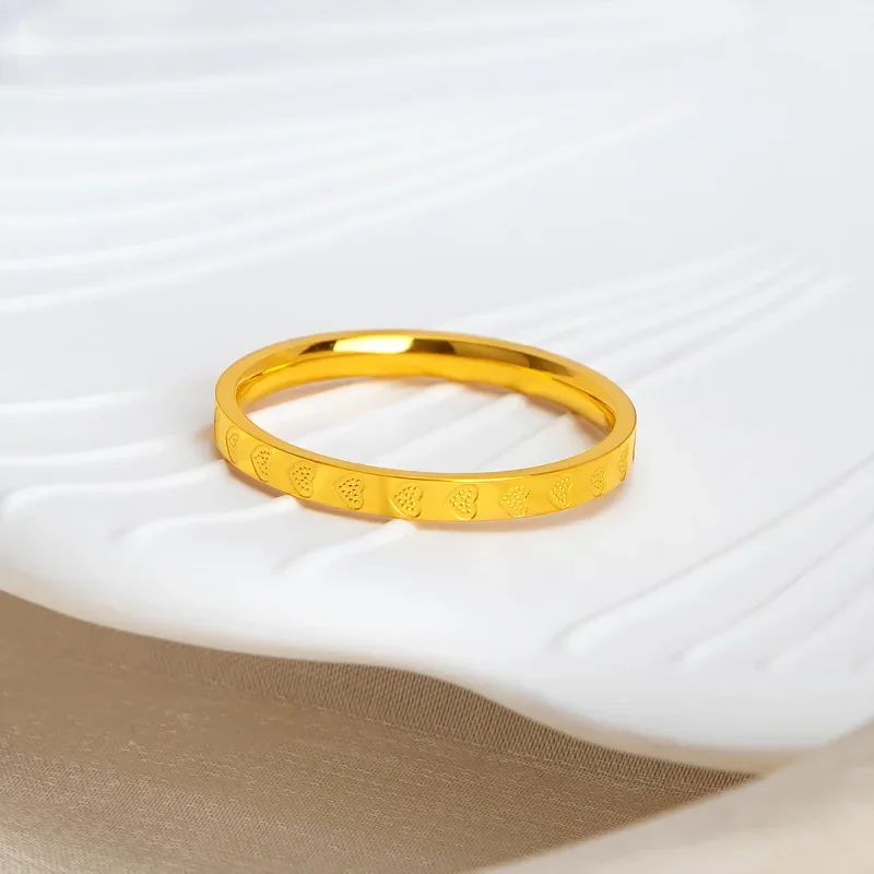 Golden Stainless Steel 2mm Heart Rings Women Size 5/6/7/8/9/10# Thin Finger Ring Wedding Band Engagement Jewelry Girlfriend Gift wedding rings finger rings fashion rings engagement rings stainless steel rings